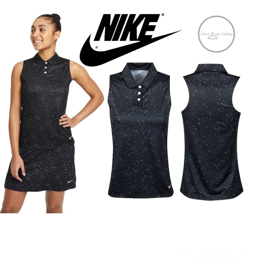 WOMENS Dry Sleeveless Dot Print Polo Black/White Size XXL